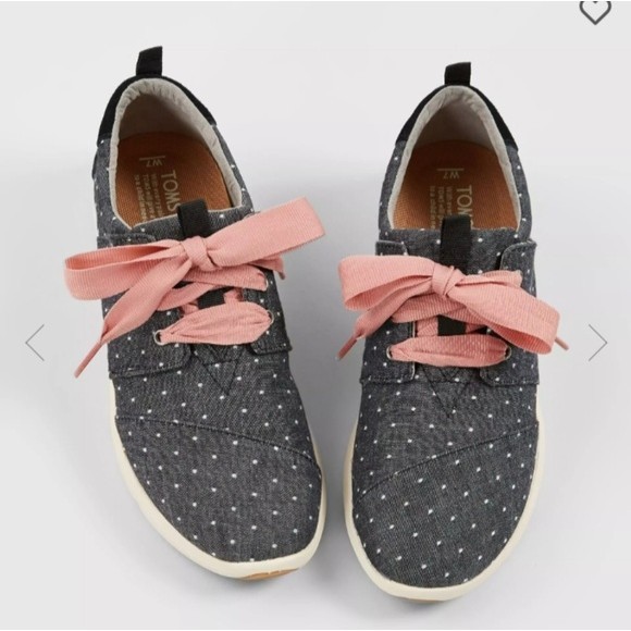Like New Tom's Sz6.5 Lace Up Blue Canvas Del Rey Polka Dot Sneaker - Picture 6 of 9